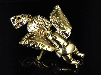 10K Yellow Gold lab Grown Diamond Butterfly Wing Angel Pendant