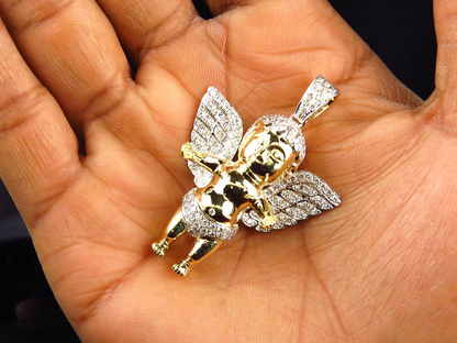 10K Yellow Gold lab Grown Diamond Butterfly Wing Angel Pendant