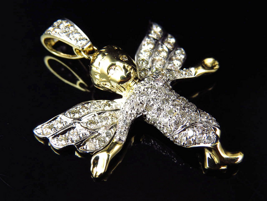 1.5" Fully Iced Out 10K Yellow Gold Lab Grown Diamond Angel Pendant