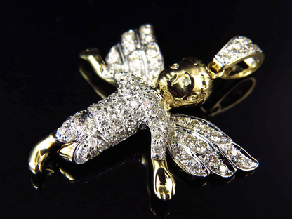 1.5" Fully Iced Out 10K Yellow Gold Lab Grown Diamond Angel Pendant