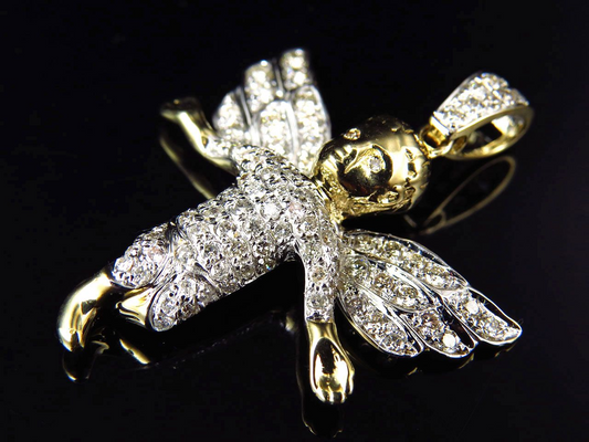1.5" Fully Iced Out 10K Yellow Gold Lab Grown Diamond Angel Pendant