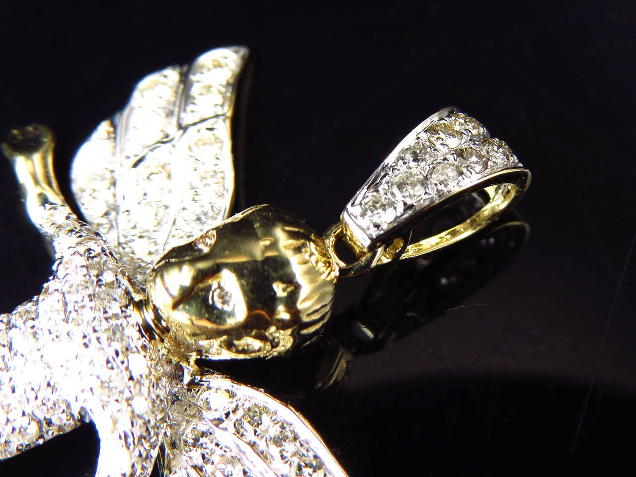 1.5" Fully Iced Out 10K Yellow Gold Lab Grown Diamond Angel Pendant