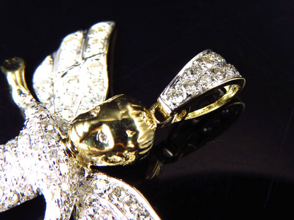 1.5" Fully Iced Out 10K Yellow Gold Lab Grown Diamond Angel Pendant