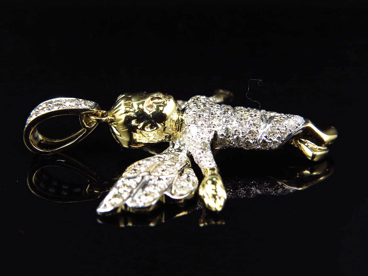 1.5" Fully Iced Out 10K Yellow Gold Lab Grown Diamond Angel Pendant