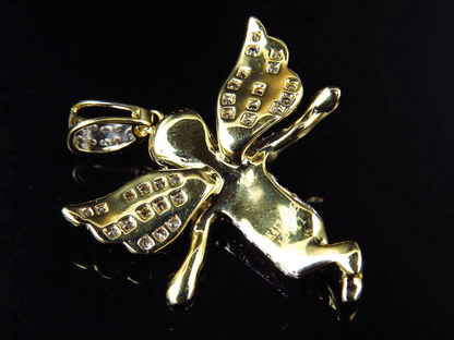 1.5" Fully Iced Out 10K Yellow Gold Lab Grown Diamond Angel Pendant