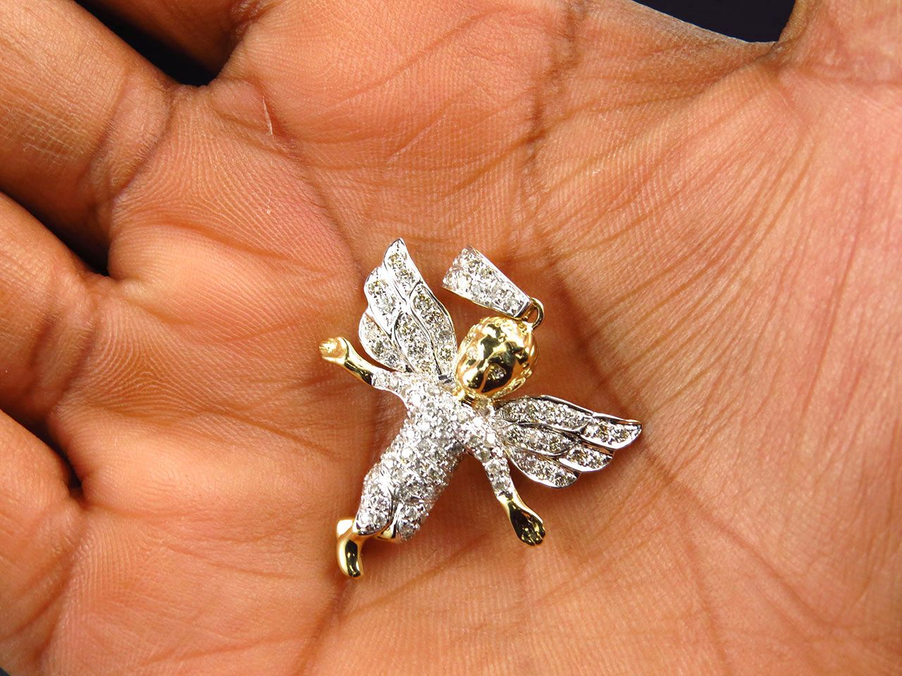 1.5" Fully Iced Out 10K Yellow Gold Lab Grown Diamond Angel Pendant
