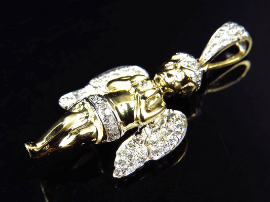 1.5" 10K Yellow Gold Lab Grown Diamond Ascending Angel Pendant