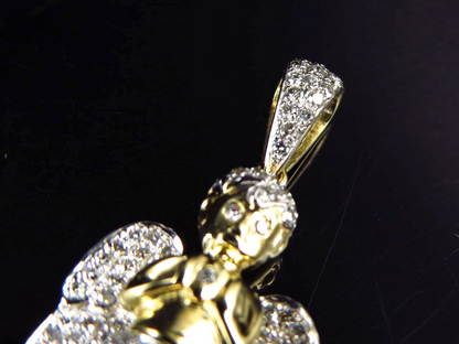 1.5" 10K Yellow Gold Lab Grown Diamond Ascending Angel Pendant