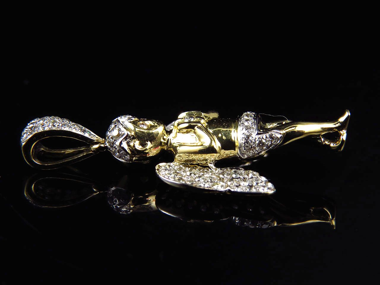 1.5" 10K Yellow Gold Lab Grown Diamond Ascending Angel Pendant