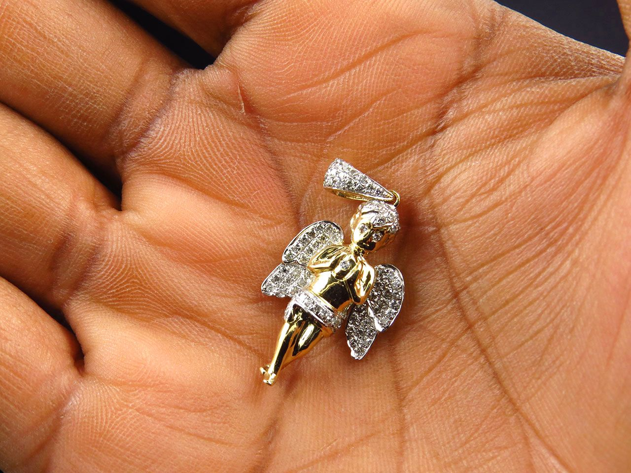 1.5" 10K Yellow Gold Lab Grown Diamond Ascending Angel Pendant