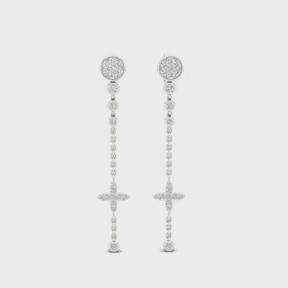 0.48 CTW Lab Grown Diamond Modern Pavé Cross Drop Earrings