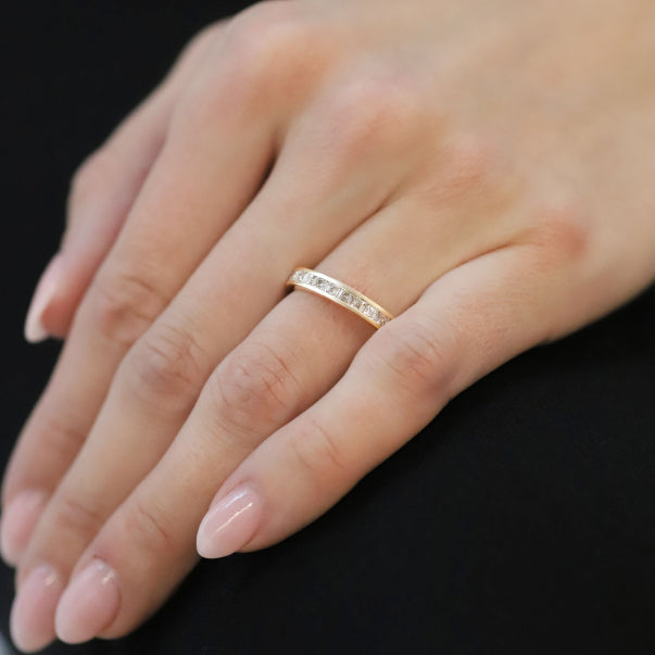14k Rose Gold Ascher Cut Lab Grown Diamond Wedding Band