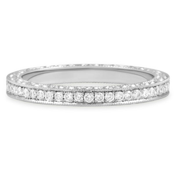 18k White Gold Engraved Bright Cut Lab Grown Diamond Eternity Band