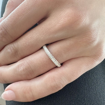 18k White Gold Engraved Bright Cut Lab Grown Diamond Eternity Band