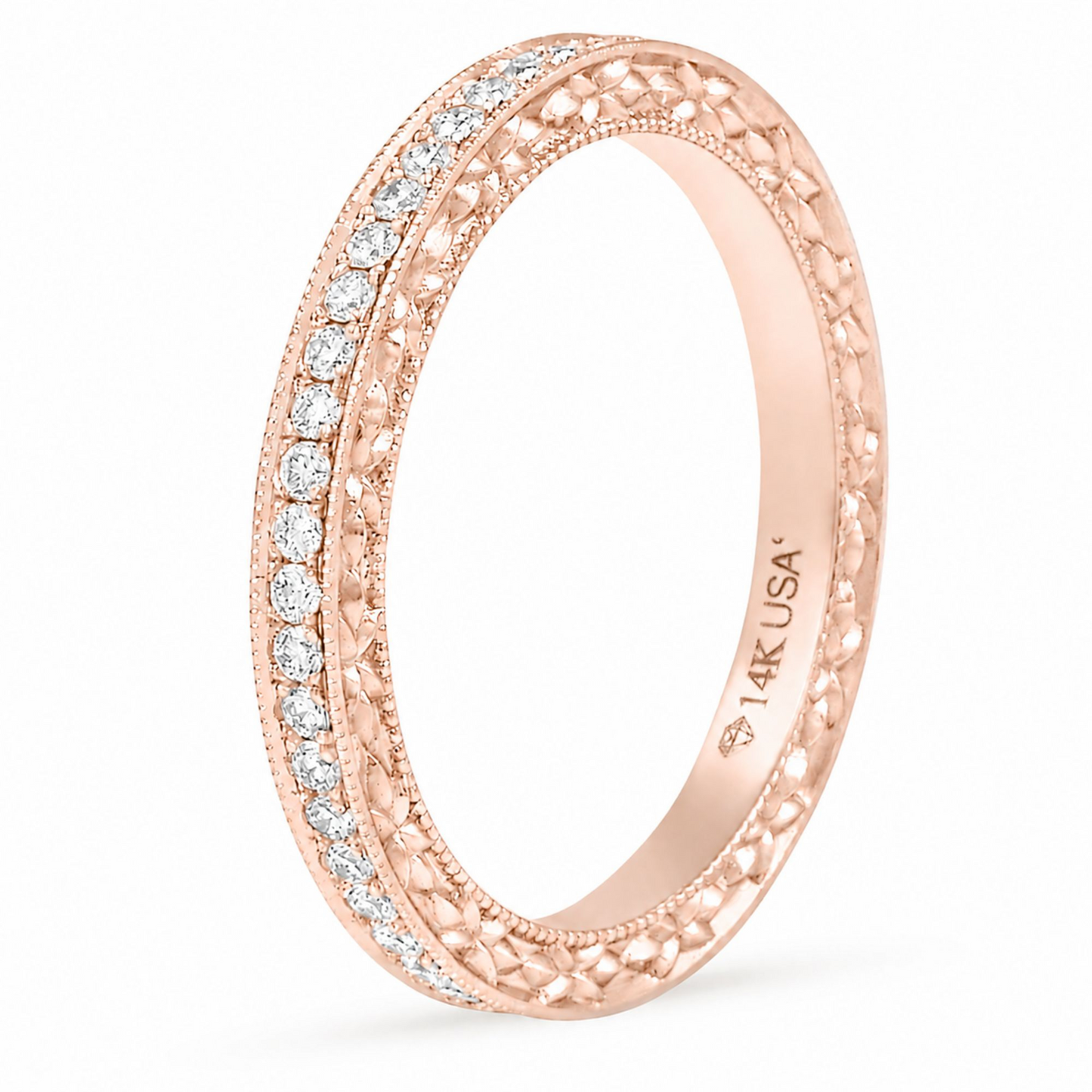 18k White Gold Engraved Bright Cut Lab Grown Diamond Eternity Band