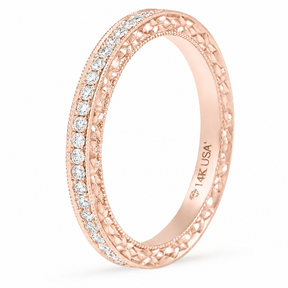 18k White Gold Engraved Bright Cut Lab Grown Diamond Eternity Band