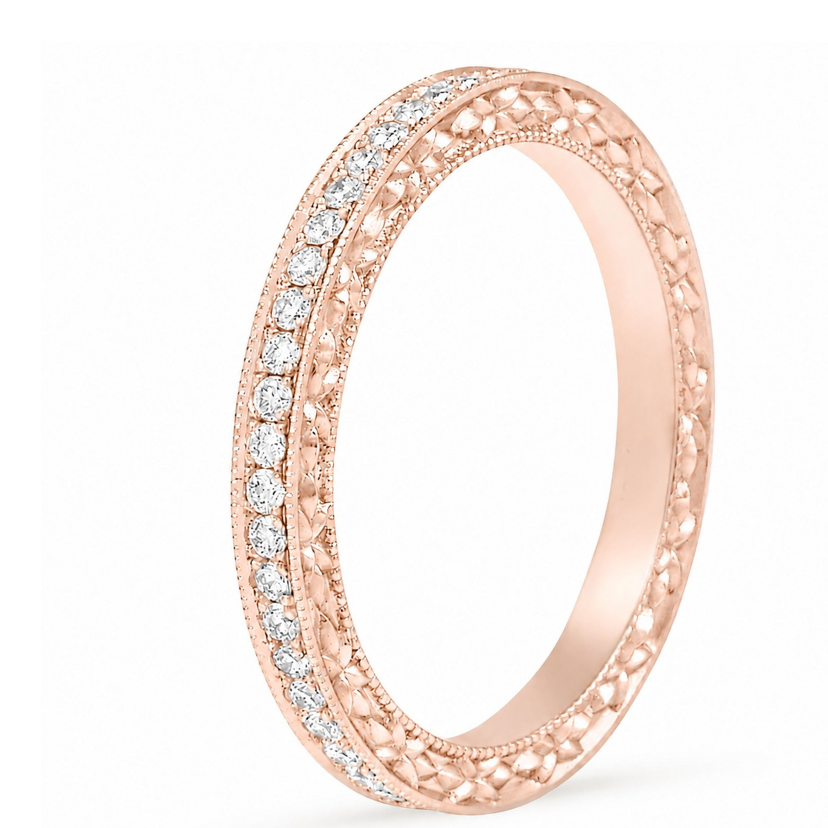 18k White Gold Engraved Bright Cut Lab Grown Diamond Eternity Band