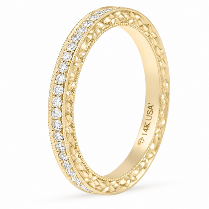18k White Gold Engraved Bright Cut Lab Grown Diamond Eternity Band