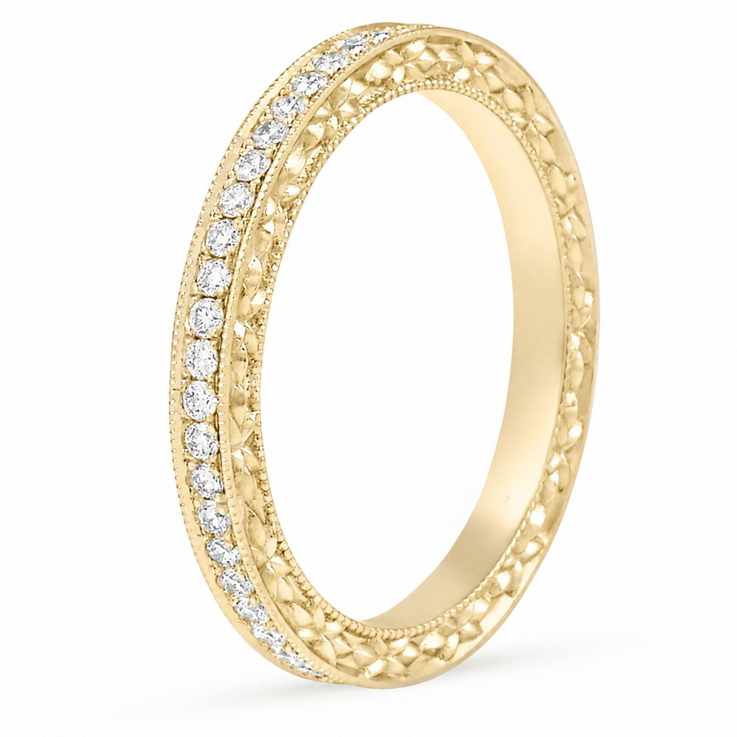18k White Gold Engraved Bright Cut Lab Grown Diamond Eternity Band